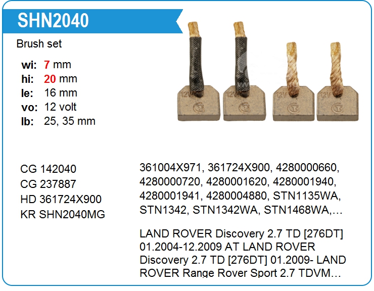 Щётки стартера Cargo 237887 (237887)