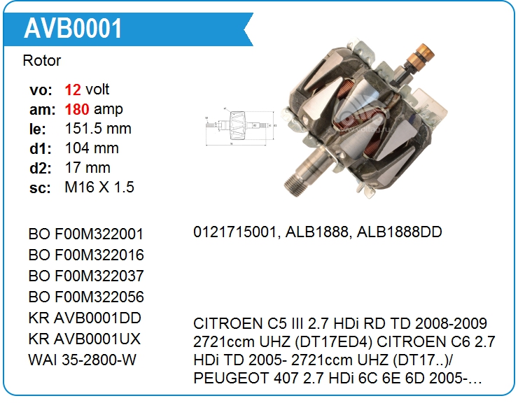 Ротор генератора Bosch F00M322016 (AVB0001)
