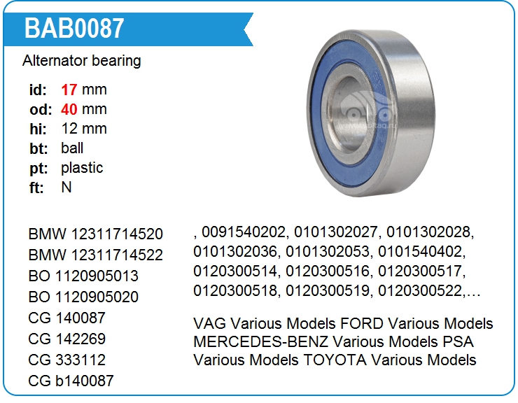 Подшипник генератора NSK 6203DDUC3E (6203DDUC3E(PL))