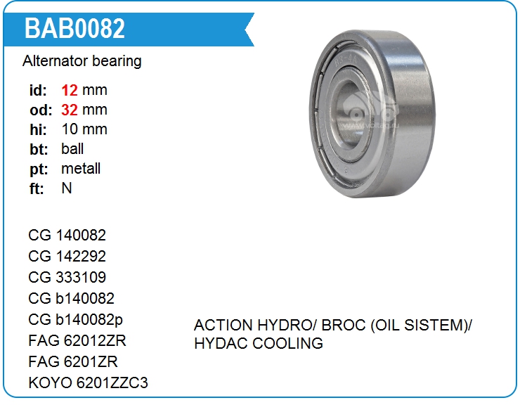 Подшипник генератора NSK 6201ZZC3E (140082)
