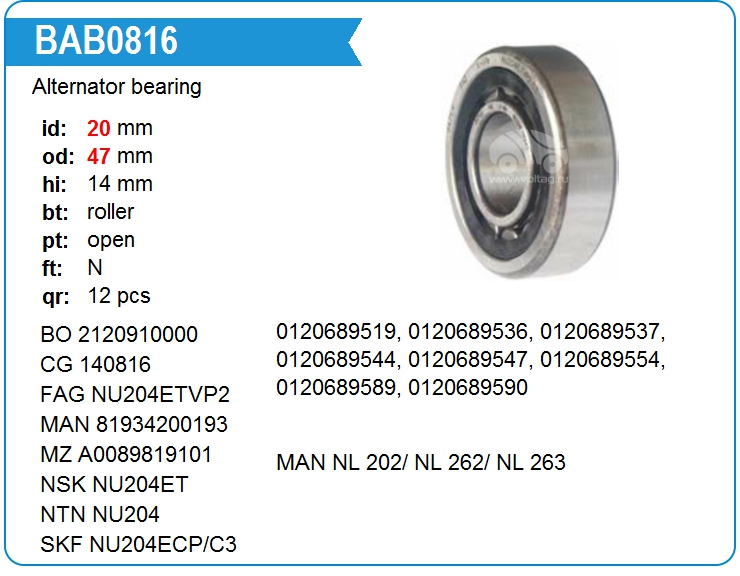 Подшипник генератора KRAUF BAB0816HB (BAB0816HB)