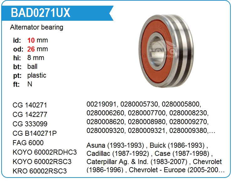 Подшипник генератора KRAUF BAD0271UX (140271)