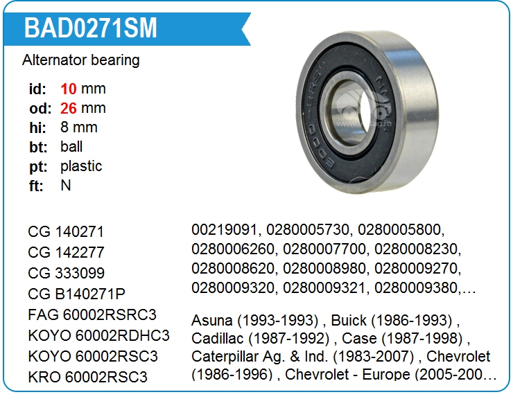 Подшипник генератора KRAUF BAD0271SM (60002RS)