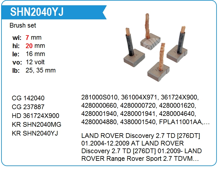 Щётки стартера KRAUF SHN2040YJ (SHN2040YJ)