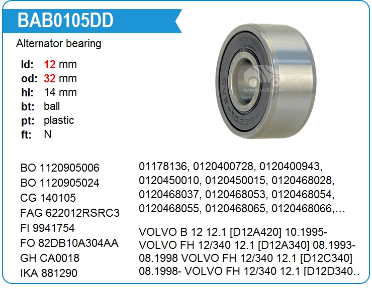 Подшипник генератора KRAUF BAB0105DD (140105)