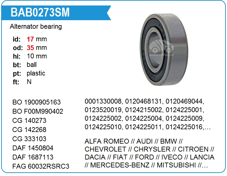 Подшипник генератора KRAUF BAB0273SM (60032RS)