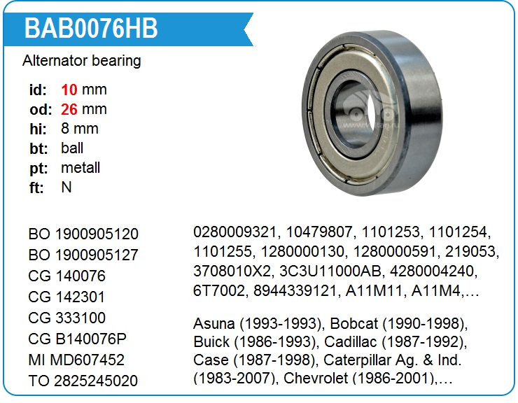 Подшипник генератора KRAUF BAB0076HB (140076)