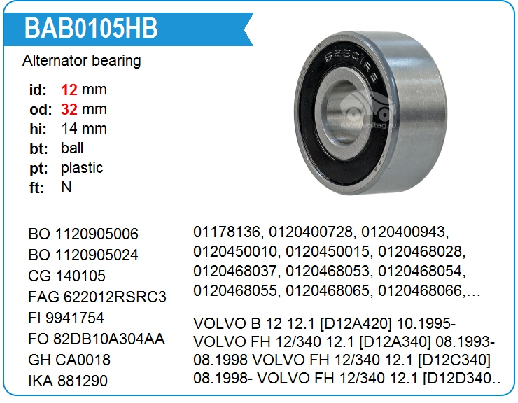 Подшипник генератора KRAUF BAB0105HB (140105)