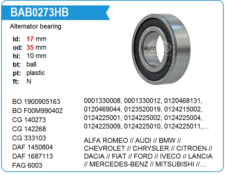 Подшипник генератора KRAUF BAB0273HB (60032RS)