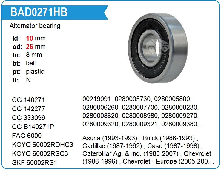 Подшипник генератора KRAUF BAD0271HB (60002RS)