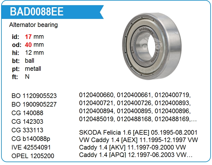 Подшипник генератора KRAUF BAD0088EE (BAD0088EE)