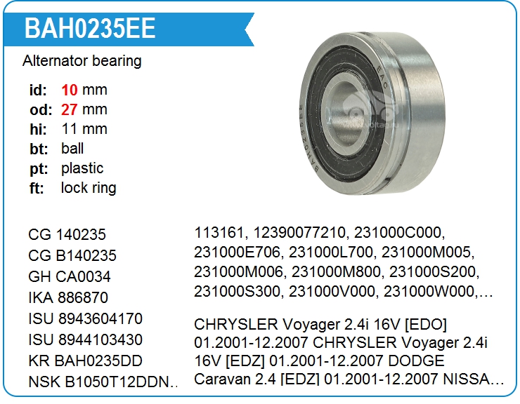 Подшипник генератора KRAUF BAH0235EE (140235)
