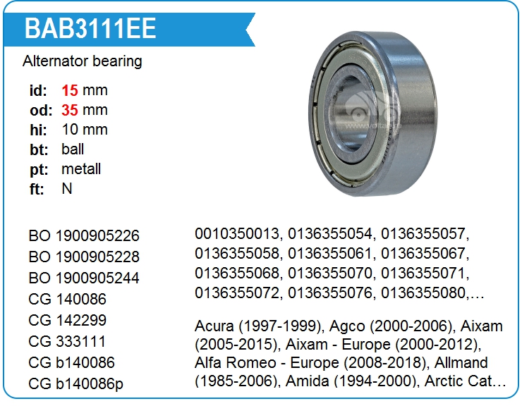 Подшипник генератора KRAUF BAB3111EE (140086)