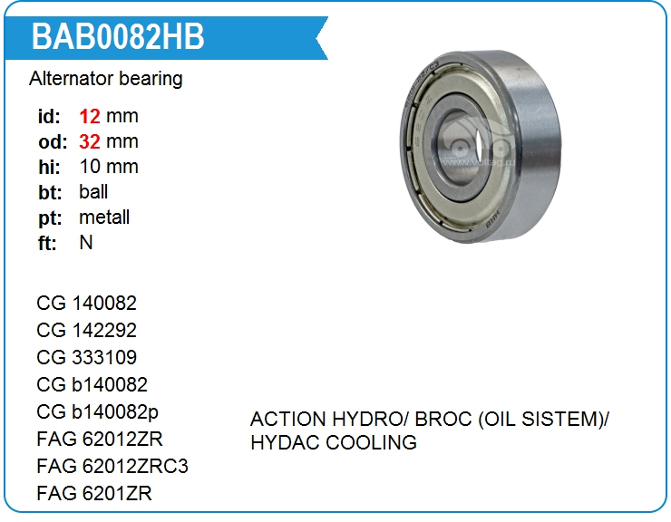Подшипник генератора KRAUF BAB0082HB (140082)