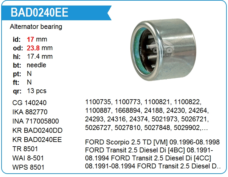 Подшипник генератора KRAUF BAD0240EE (140240)