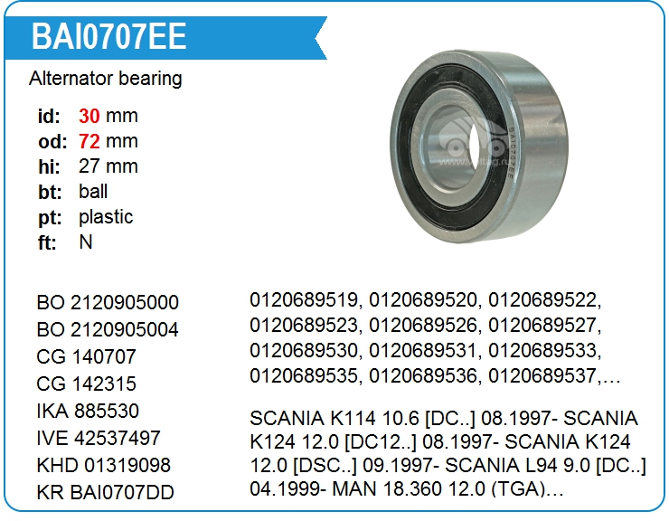 Подшипник генератора KRAUF BAI0707EE (140707)