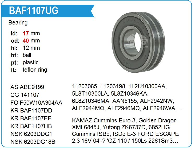 Подшипник KRAUF BAF1107UG (17x40x12TEF)