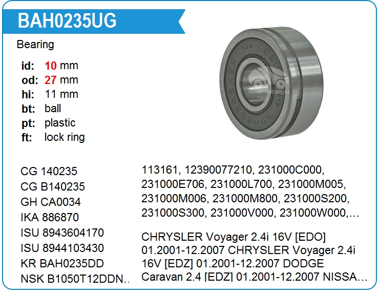 Подшипник KRAUF BAH0235UG (10x27x11LR)