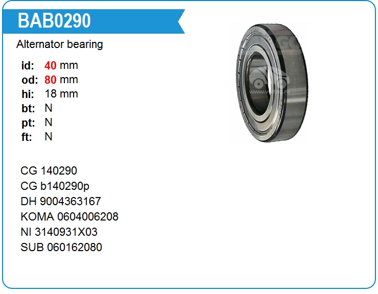 Подшипник генератора SKF 62082Z (140290)