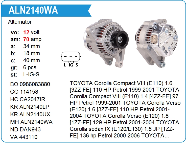 Генератор Motorherz ALN2140WA (1022115640)