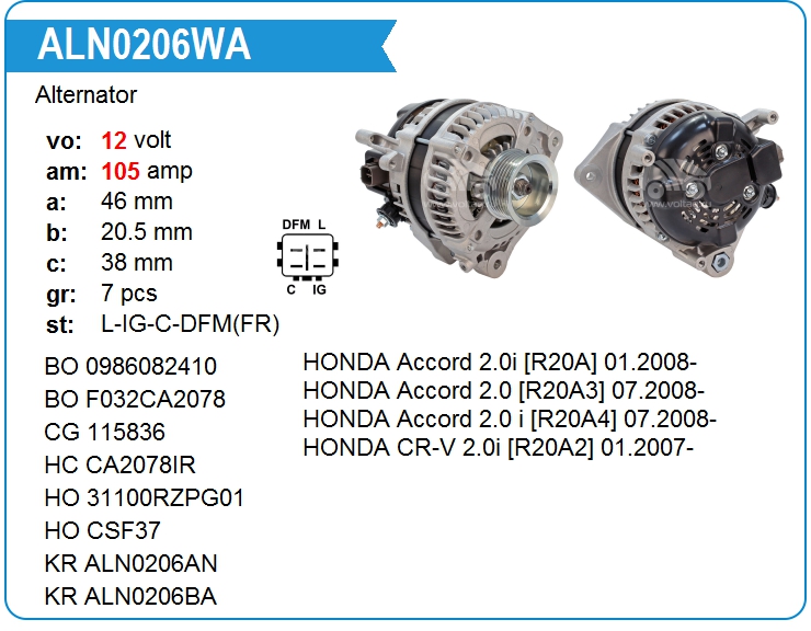 Генератор Motorherz ALN0206WA (ALN0206WA)